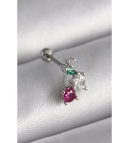 316L Çelik Gümüş Renk Zirkon Taşlı Tragus Piercing - TJ-PR1227