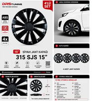 Hyundai 15 Inc Kırılmaz Parlak Siyah Jant Kapağı Uyumlu 1 Takım 4 Adet No:315