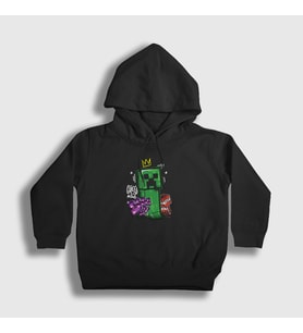 Presmono Unisex Çocuk Siyah Creeper Crown Oyun Minecraft Kapüşonlu Sweatshirt 368582tt