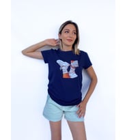 Kadın Baskılı Basic Tişört Lacivert