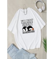 I'm Not Short Baskılı Unisex Oversize Tshirt (Beyaz)