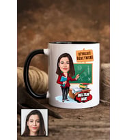Kadın Biyoloji Öğretmenine Hediye Karikatürlü Siyah Kupa Bardak
