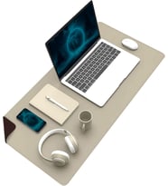 Klasse Çift Renk Dikişli PU Deri Masa Matı 80x40 Cm Mousepad, Su Geçirmez Masa Sümeni, Çift Taraflı Kullanım, Dizüstü Bilgisayar/Ofis/Ev için, Kaymaz Taban (Bej Ve Kahverengi)