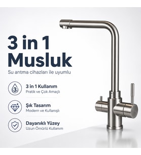3 In 1 Su Arıtma Musluğu Çok Amaçlı Paslanmaz Model 608506069
