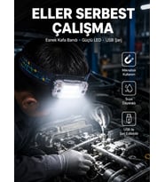 Beyaz Led Işık Sensörlü Kafa Lambası Lityum Batarya Led El Fenerli Şarjlı