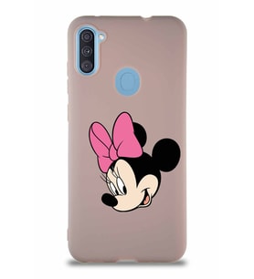 Samsung Galaxy A11 Soft Premier Kapak Minnie Mouse-B Tasarımlı Silikon Kılıf - Pudra (Şeffaf)