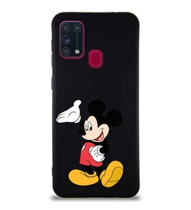 Samsung Galaxy M31 Soft Premier Kapak Mickey Mouse-C Tasarımlı Silikon Kılıf - Siyah (Şeffaf)