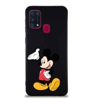 Samsung Galaxy M31 Soft Premier Kapak Mickey Mouse-C Tasarımlı Silikon Kılıf - Siyah (Şeffaf)