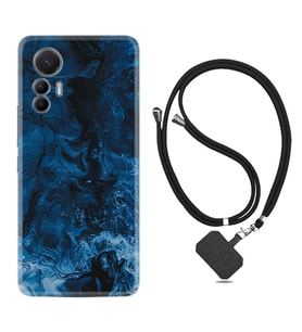 Xiaomi 12 Lite Kılıf Silikon Boyun Askılı İpli Desenli Silikon Blue Zigzag 1687
