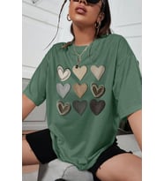 Unisex Kalp Baskılı T-shirt (Yeşil)