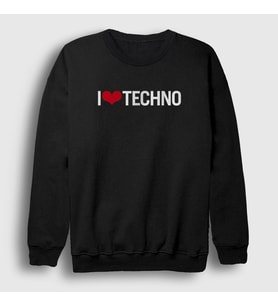 Presmono Unisex Beyaz I Love Techno Sweatshirt 543371tt (Siyah)