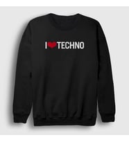 Presmono Unisex Beyaz I Love Techno Sweatshirt 543371tt (Siyah)