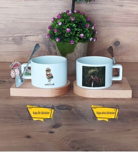 Baykuş Kupa Bardak Ahşap Altlıklı Kısa Fotoğraflı