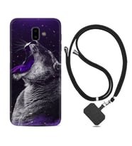 Samsung J6 Plus J7 Prime J7 Pro M20 Kılıf Boyun Askılı Silikon Purple Leopar 1750