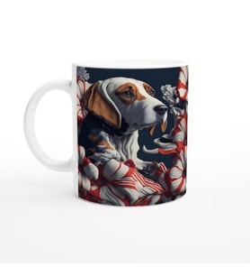 Çiçekler Arasında Basset Hound Temalı Baskılı Kupa Bardak