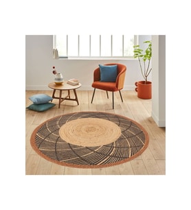 Eliana Home Baskılı, Yıkanabilir Kaymaz Taban Yuvarlak Halı LNA7008 120x120 cm (Kahverengi)