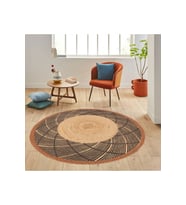 Eliana Home Baskılı, Yıkanabilir Kaymaz Taban Yuvarlak Halı LNA7008 120x120 cm (Kahverengi)