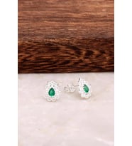Taşlı Telkari Gümüş Küpe 4658 (Yeşil-Beyaz)