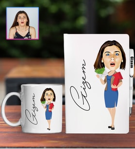 Kişiye Özel Karikatür Tasarım Defter Kalem Kupa Hediye Seti 96207