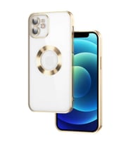 Apple iPhone 12 Kılıf Köşeleri Renkli Şeffaf Kamera Korumalı Silikon Luxury Kapak (Gold)