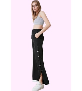 Kadın Yüksek Bel Geniş Paça Pantolon Casual Dokuma Kumaş Rahat Günlük Yaz Aylarının Vazgeçilmezi (Siyah)