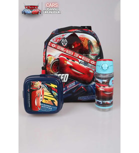 LİSANSLI CARS ANAOKUL ÇANTASI, 500 ML TRITAN MATARA VE 2 KATLI BESLENME KUTUSU/LUNCH BOX SETİ (Kırmızı)