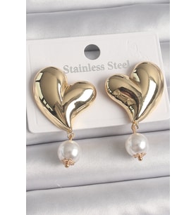 Pirinç Gold Renk Kalp Model Sallantı İnci Detay Kadın Küpe 5886 - HPSBYI7043-5606