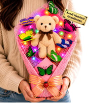 Kişiye Özel Yazılı Renkli LED Işıklı Büyük Boy Peluş Ayıcık Buketi Sevgiliye Kadına Arkadaşa Hediye