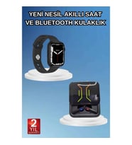 Mey İthalat® Bluetooth Bağlantılı Kablosuz Kulaklık ve Yeni Nesil Akıllı Saat 5.0 Bluetooth