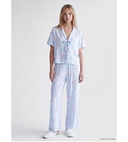 LCW DREAM Mavi Gömlek Yaka Desenli Kadın Pijama Takımı