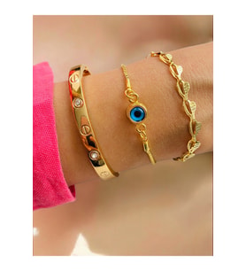 Altın Kaplama 3 lü Kombin Bileklik Seti Gold Renk Kadın Zincir Bilezik Künye Asansör Pandora