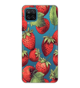 Samsung Galaxy A12/M12 Uyumlu Çilek Desenli Şeffaf Telefon Kılıfı