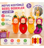 Askılı Meyve Kostümlü Bebiş Bebek 4'lü Set Peluş Meyve Tasarımlı Mini Oyuncak Bebekler