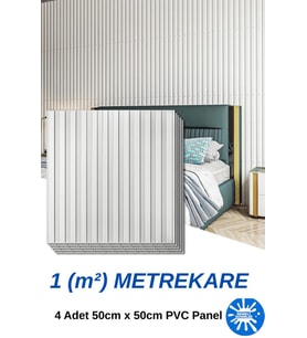 1m² (50cmx50cm 4 Adet) Beyaz 3D ABS PVC Malzeme Dayanıklı Duvar Paneli Silinebilir Lambiri Panel