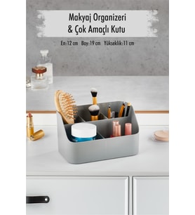 Gri Makyaj Kutusu & Kozmetik Organizeri & Çok Amaçlı Kutu
