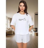 Rahat Yazlık Pijama Takımı Pamuklu Çizgili Kısa Kol Regular Kalıp Mükemmel Uyum (Beyaz)