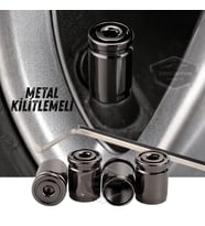 Kilitlemeli Sibop Kapağı Alyanlı Sibop Kapağı Araba Motosiklet Bisiklet Metal Sıkmalı Siyah 4 lü Set