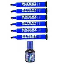 Mavi Yuvarlak Uçlu Markör Permanent Kalem 6 Adet Hı-Text Marker Mürekkep Mavi 30 Ml 1 Adet Brons Koli Kalemi