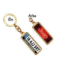 Kişiye Özel Jeep Neon Kırmızı Logo Tema Plaka Anahtarlık (Altın)