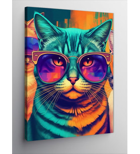 Kanvas Tablo Gözlüklü Renkli Kedi