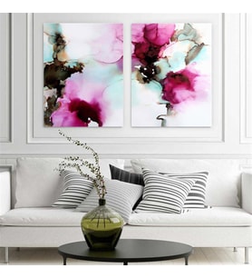 Tablolife Abstract Akvarel İkili Set Yağlı Boya Dokulu Tablo 100X150,Çerçeve;Gümüş