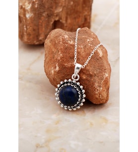Lapis Lazuli Taşlı Telkari İşlemeli Gümüş Kolye 8031