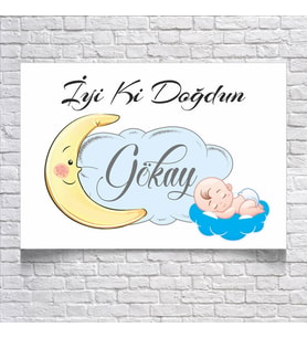 Ay ve Bulut Temalı Doğum Günü Afişi