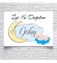 Ay ve Bulut Temalı Doğum Günü Afişi