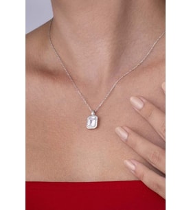 Gümüş Pazarım Baget Taşlı Emerald Kesim Beyaz Altın Kaplama Gümüş Kadın Kolye