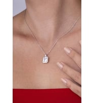 Gümüş Pazarım Baget Taşlı Emerald Kesim Beyaz Altın Kaplama Gümüş Kadın Kolye