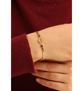 Pembe Opal Taşlı Zincir Altın Bileklik