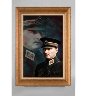 Altın Varaklı Çerçeveli Paspartulu Atatürk Tablo a256 (Gold)