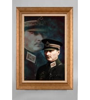 Altın Varaklı Çerçeveli Paspartulu Atatürk Tablo a256 (Gold)