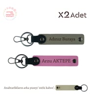 Kardeşe 14 Şubat Hediyesi, İsim & Soyisim Yazılı 2’li Anahtarlık Seti, Kül Gri-Pembe-Sütlü Kahve